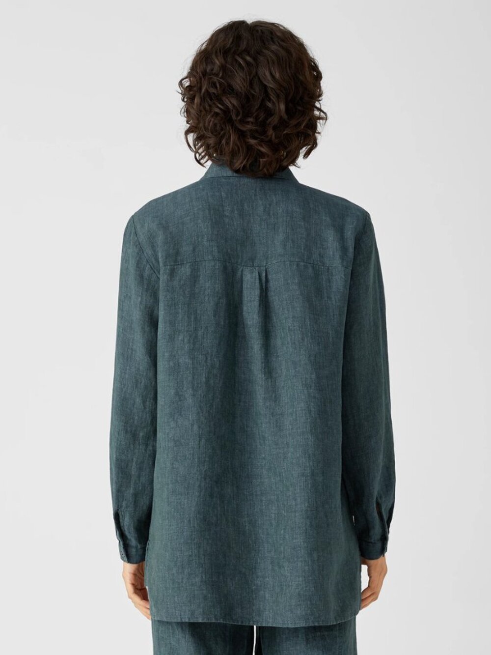 Eileen Fisher Washed Organic Linen Delave Classic Collar Shirt L - Picture 2 of 16